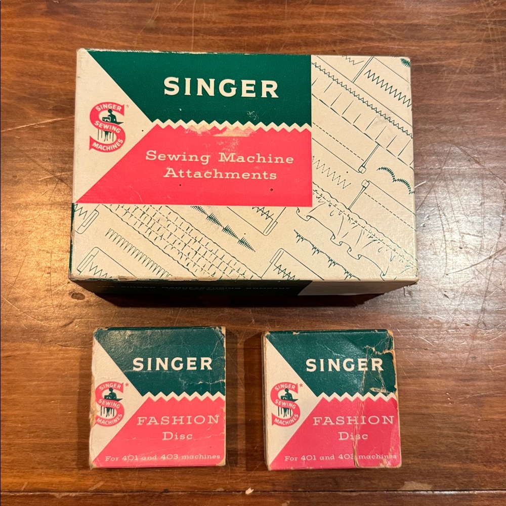 SINGER Sewing Machine Style-O-Matic Attachment +2 Fashion Discs 401 403 Vintage